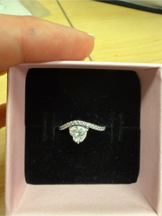 Blue And White Cubic Zirconia Platinum Over Sterling Silver  Sterling Silver Heart Curve Ring - Silver